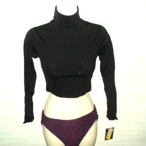 Capezio Turtleneck Long Sleeved Top Adult Size L Black Cheer Dance Zipper TB107
